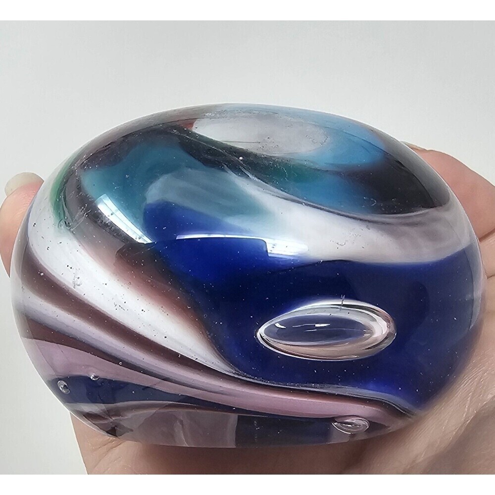 Rollin Karg Hand Blown Multi-Colored Swirl Studio Art Glass Paperweight Decor 2" - Picture 5 of 11
